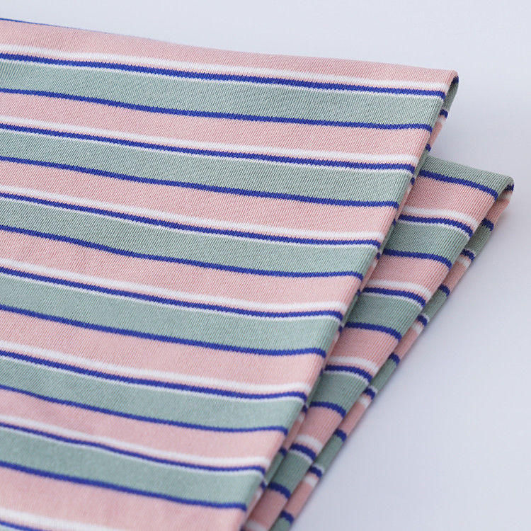 100% coton double tricot, tissus à rayures douces pour vêtements à manches longues