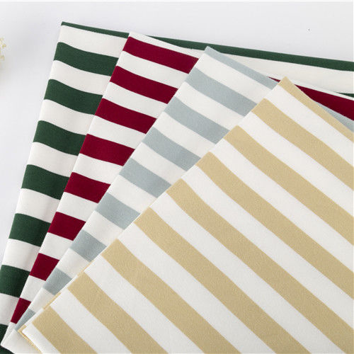 Élasticité à la mode Couleur claire Tissu de coton à rayures vertes Pour le tissu français