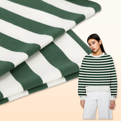 Lycra élastique a barré le matériel vert et blanc de sergé de tissu de coton de bout droit