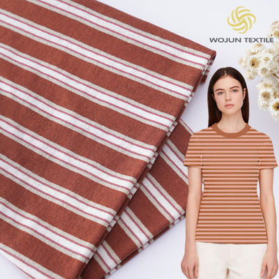 Bonne texture Ramie Jersey en coton rayé 190gm Tissu de coton tricoté peigné pour chemise décontractée