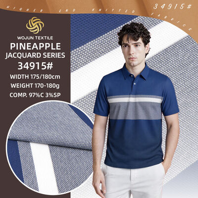 Un bon prix. Série Business Casual : Tissu rayé 97/3 coton spandex, texture ananas croustillante et respirante pour polo en ligne
