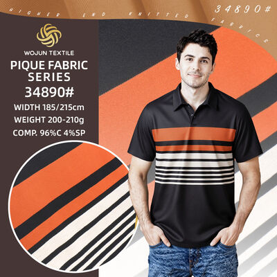 Un bon prix. Tissu de pique en coton rayé haut de gamme: la solution à 95% de coton à 5% de spandex pour les polos sur mesure en ligne